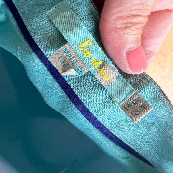 Boden teal Midi linen dress with Blue accents size 8 - Picture 3 of 8